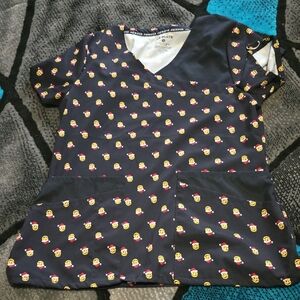 Black Scrub Top with Emoji Print Christmas Small